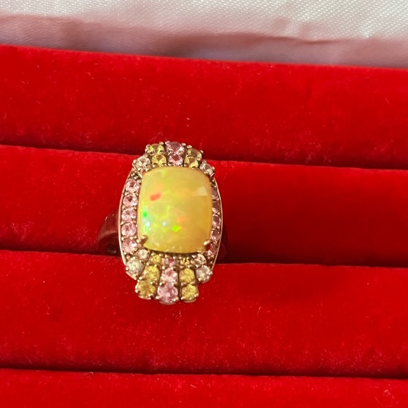 10K Rose Gold Ethiopian Pink Opal with Multi Sapphire Ring Sz 6 - Picture 7 of 8